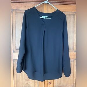 Nine West Women's Black Semi Sheer Pearl Trim Open Sleeve Blouse Size Small